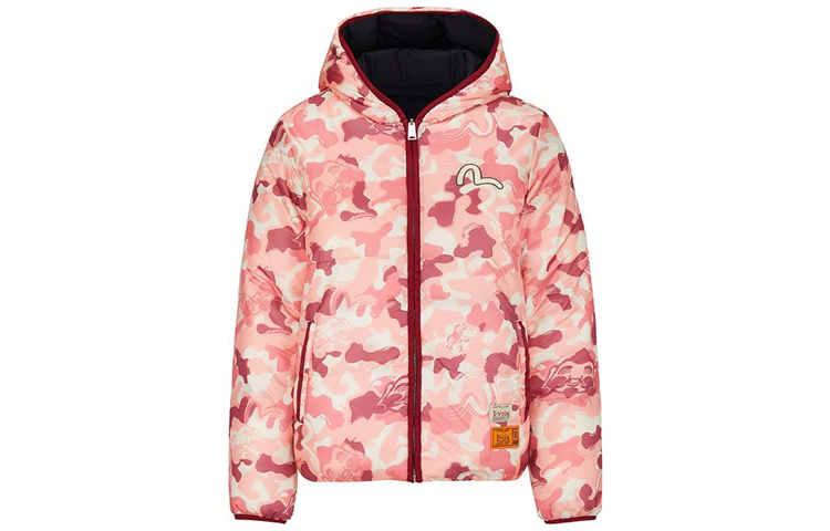 EVISU AW20 Reversible Camo Buddha Hooded Down Jacket Unisex Black/Multi-Color. 2EAHTW0NJ737XX