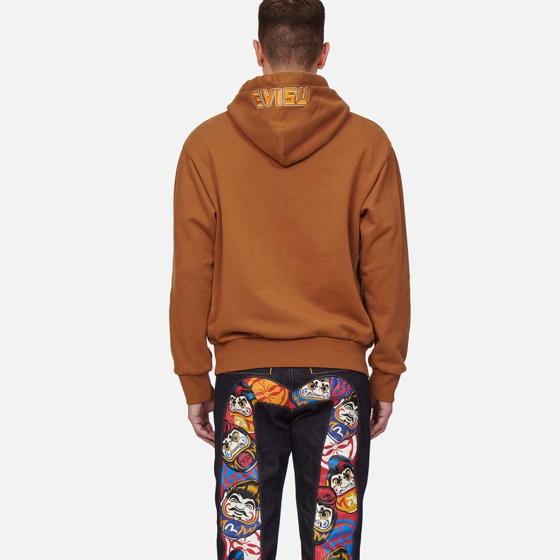 Purchase EVISU AW21 卡其色連帽衫 刺繡佛像與達摩設計 2EAHTM1SW304LFCTKHAK