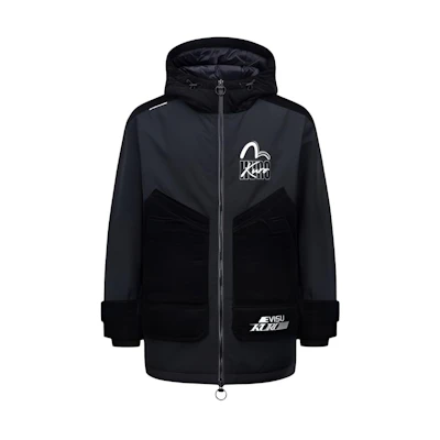 EVISU AW21 Logo Print Patchwork Hoodie Jacket Men Black 2EAGNM1CT767LFPQ