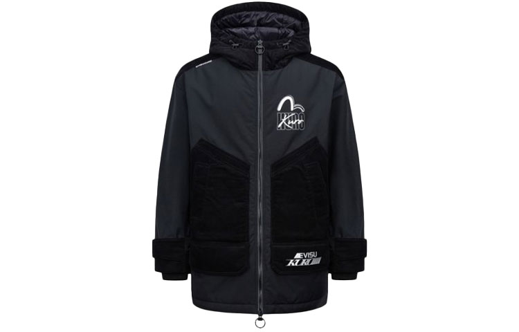 Order 에비수 AW21 로고 프린트 패치워크 후드 자켓 남성 블랙 2EAGNM1CT767LFPQ