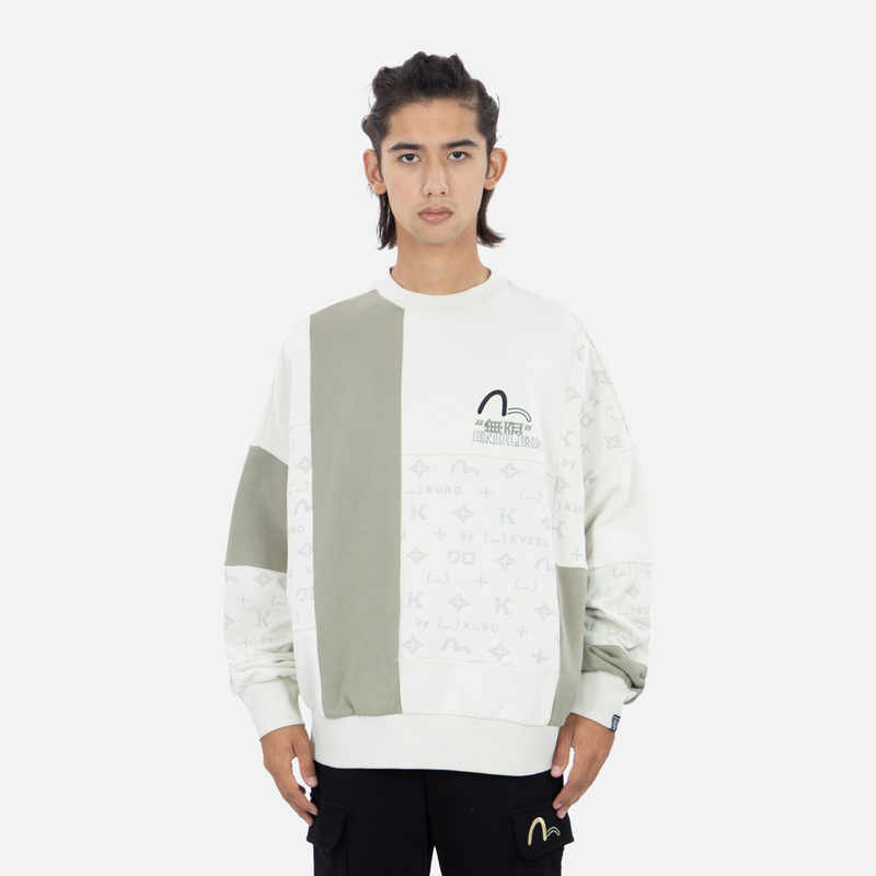 Shop EVISU AW22 全版印花撞色套头卫衣 2EAGNM2SW455LFFL