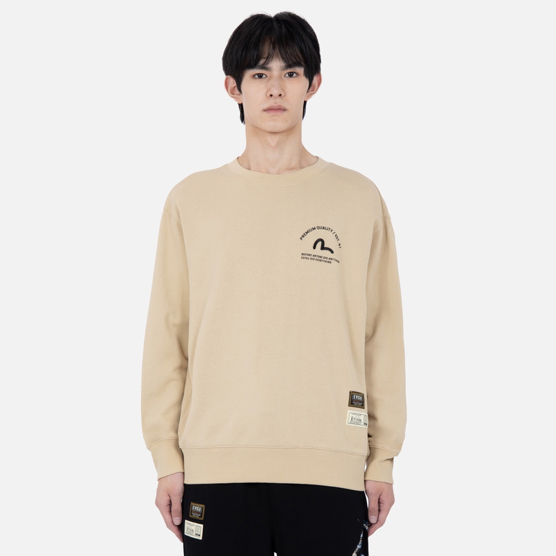 Shop EVISU AW22 Buddha Head Printed Pullover Crewneck Sweatshirt 2EAHTM2SW318RXCT