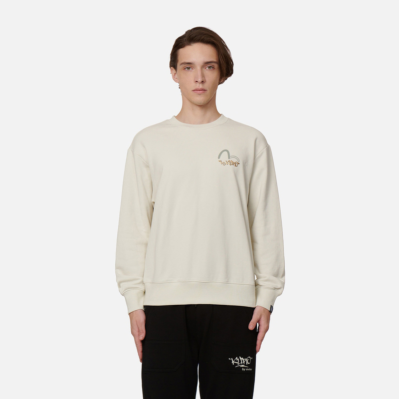 Shop EVISU 男款 AW22 塗鴉標志與花卉印花長袖衛衣。 2EAGNM2SW436RXCT