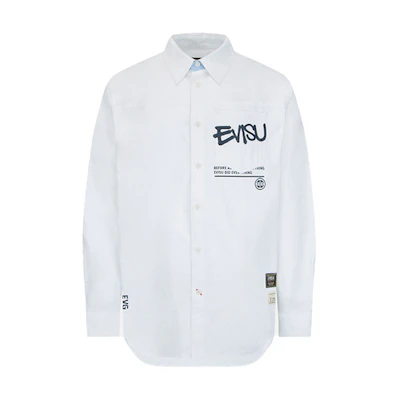 EVISU AW22 Reversible Large M Logo Long Sleeve Shirt White 2EAHTM2SL156RXCT