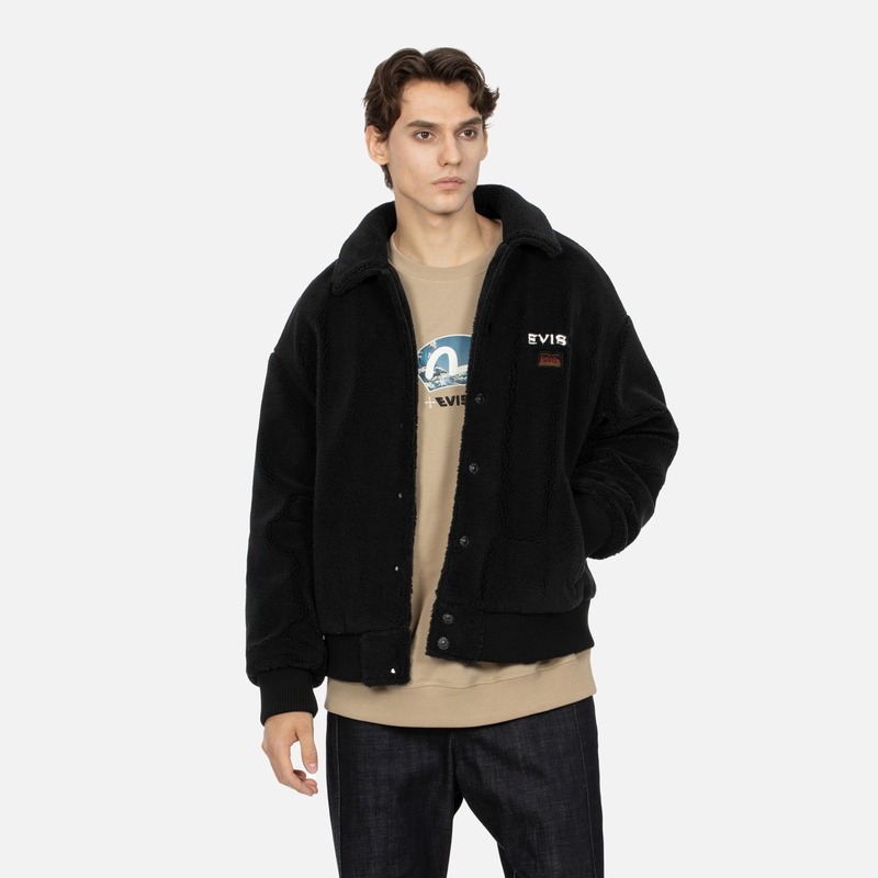 Shop EVISU AW23 Chaqueta Negra Oversized con Parche Grande M Patchwork 2EAHTM3JK7013LFSH