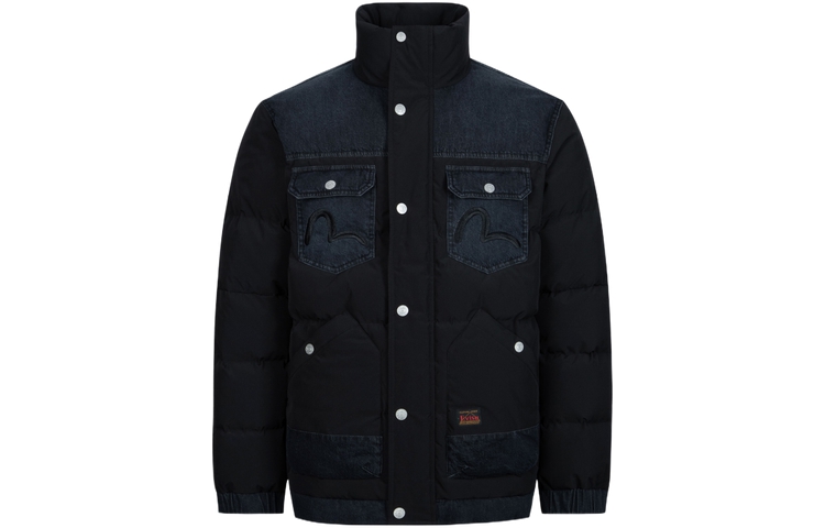 EVISU AW23  Black Down Jacket with Embroidered Logo and Denim Patchwork 2EAHTM3NJ1036XXPL 圖 3