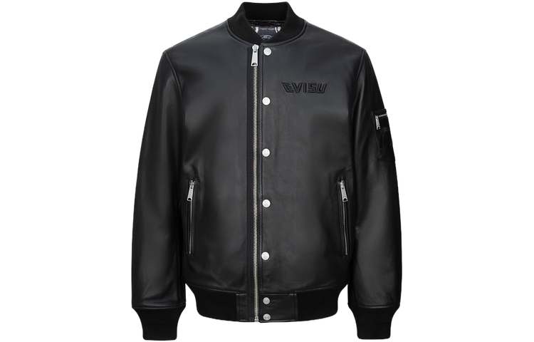 EVISU AW23  Black Embossed Leather Wide-Fit Bomber Jacket. 2EAHTM3LJ1022RXLQ