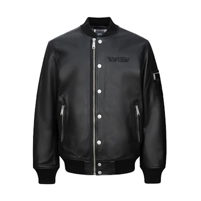 EVISU AW23 Black Embossed Leather Wide-Fit Bomber Jacket. 2EAHTM3LJ1022RXLQ