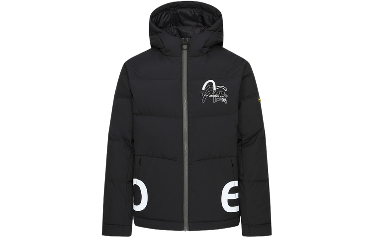 EVISU AW23  Black Logo Printed Down Jacket with Hood 2EAGNM3NJ1967XXPL