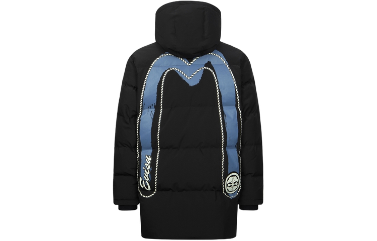 EVISU AW23  Black Seagull Embroidered Down Jacket with Hood. 2EAHTM3NC1037XXPL