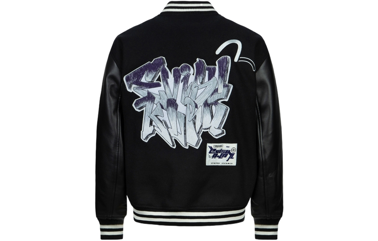 EVISU AW23  Black Seagull Embroidery Baseball Jacket 2EAGNM3JK5209OSWQ