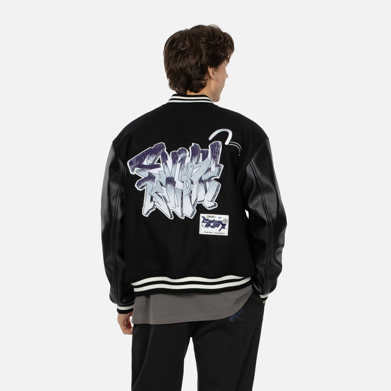 EVISU AW23  Black Seagull Embroidery Baseball Jacket 2EAGNM3JK5209OSWQ 圖 4