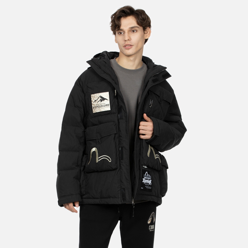 EVISU AW23  Black Seagull Embroidery Multi-Pocket Hooded Down Jacket. 2EAGNM3NJ5097LFCN 圖 4