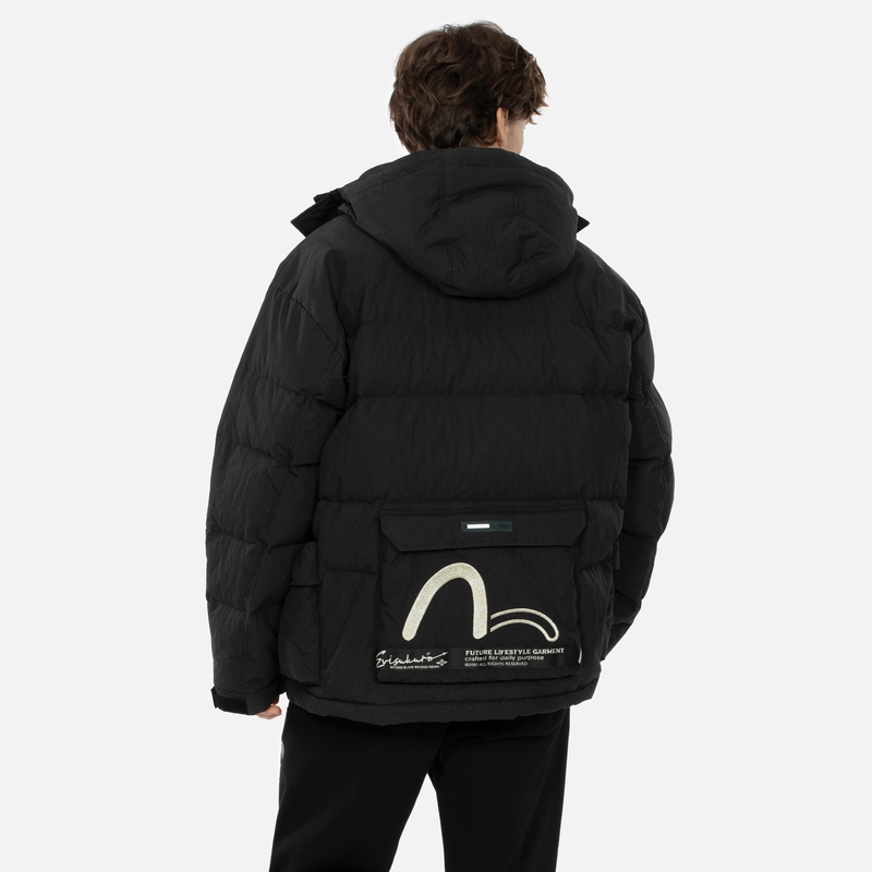 EVISU AW23  Black Seagull Embroidery Multi-Pocket Hooded Down Jacket. 2EAGNM3NJ5097LFCN 圖 5
