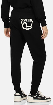 EVISU AW23 黑色海鷗標誌印花運動褲 - 街頭風格款式. 2EAEPM3SP1187XXCT Shop EVISU AW23 黑色海鷗標誌印花運動褲 - 街頭風格款式. 2EAEPM3SP1187XXCT