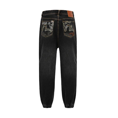 EVISU AW23 Black Wide-Leg Jeans with Seagull Embroidery and Fair Isle Pattern 2EAHTM3JO1069WLDN