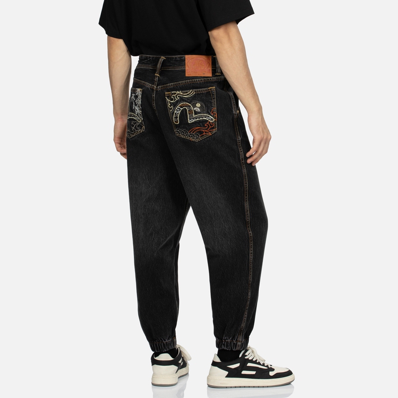 EVISU AW23  Black Wide-Leg Jeans with Seagull Embroidery and Fair Isle Pattern 2EAHTM3JO1069WLDN 圖 4
