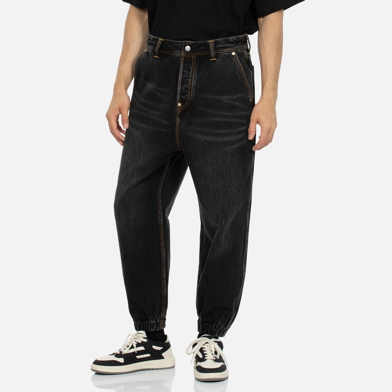 EVISU AW23  Black Wide-Leg Jeans with Seagull Embroidery and Fair Isle Pattern 2EAHTM3JO1069WLDN 圖 5