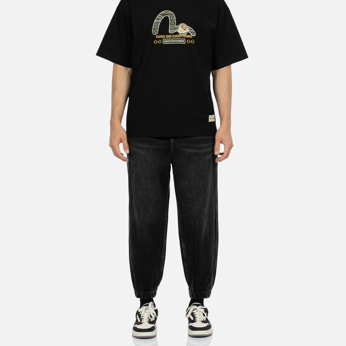 EVISU AW23  Black Wide-Leg Jeans with Seagull Embroidery and Fair Isle Pattern 2EAHTM3JO1069WLDN 圖 6