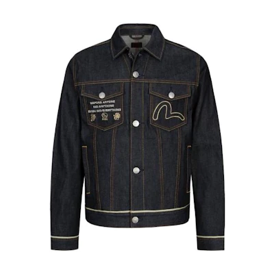 EVISU AW23 Blue Denim Jacket with Embroidered Fuku Deer & Treasures. 2EAHTM3DJ7006XXCS