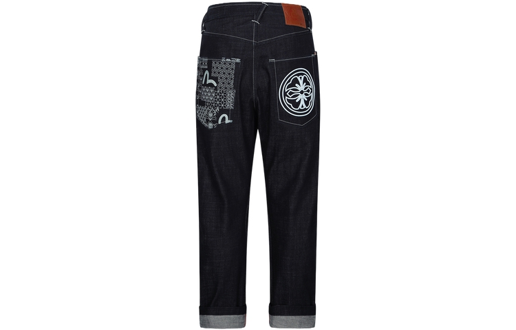 EVISU AW23  Blue Denim Jeans with Seagull & Kamon Pocket Patchwork Design 2EAHTM3JE70523DCS