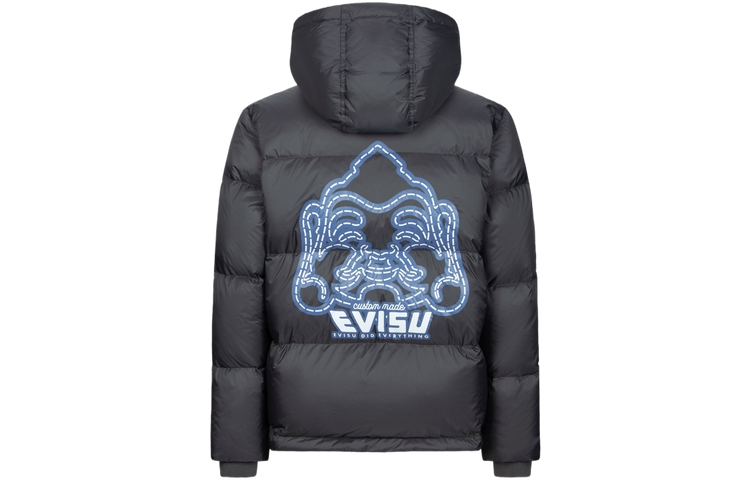 EVISU AW23  Buddha Print Down Jacket Deep Gray Hoodie. 2EAEPM3NJ1182XXNY