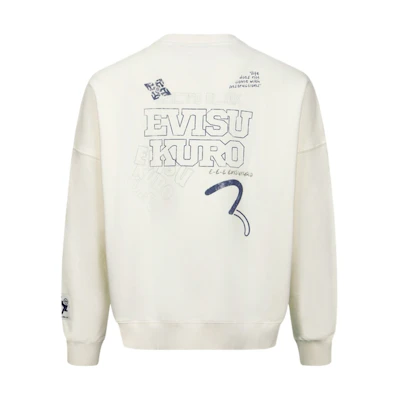 EVISU AW23 Crewneck Loose-Fit Sweatshirt with Logo & Seagull Print. 2EAGNM3SW5227OSFL
