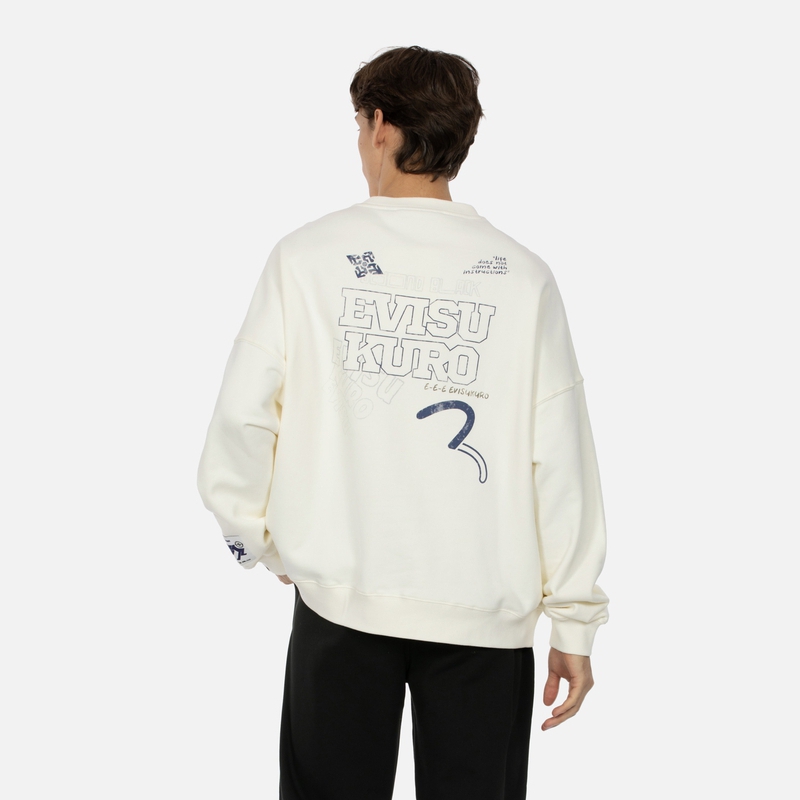 Shop EVISU AW23 寬鬆版Logo海鷗印花圓領長袖上衣 2EAGNM3SW5227OSFL