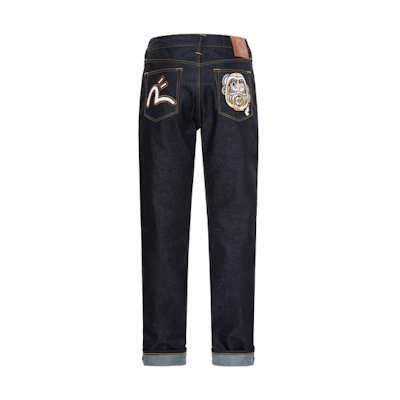EVISU AW23 Daruma Patch Slim Fit Jeans Denim Blue 2EAHTM3JE105217CT