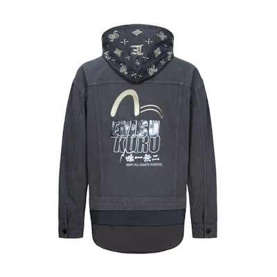 EVISU AW23 Deep Gray Seagull Embroidery Layered Hoodie Jacket. 2EAGNM3JK5113LFCT