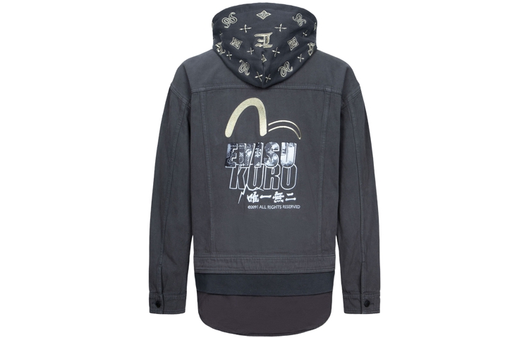 Order EVISU 秋冬23 深灰海鸥刺绣叠穿连帽夹克衫. 2EAGNM3JK5113LFCT