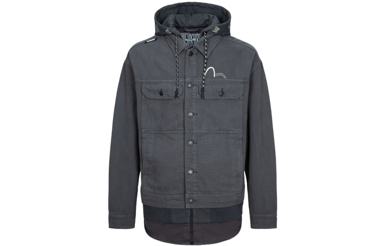 Lookbook EVISU 秋冬23 深灰海鸥刺绣叠穿连帽夹克衫. 2EAGNM3JK5113LFCT