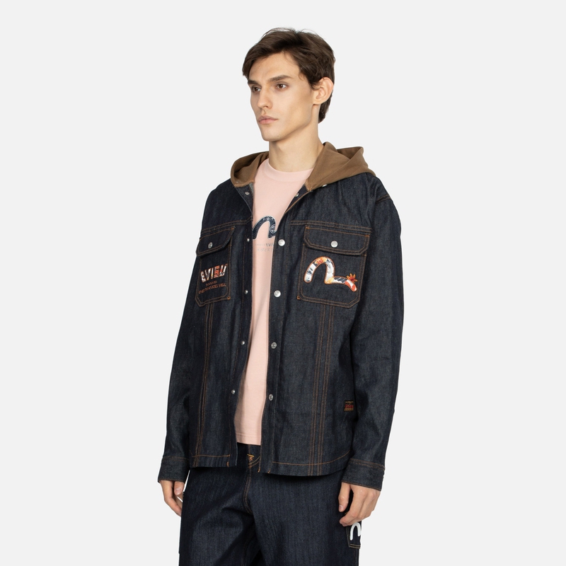 Purchase EVISU 秋冬款牛仔藍連帽衫搭配花卉刺繡設計LOGO 2EAHTM3SJ7020RXCL