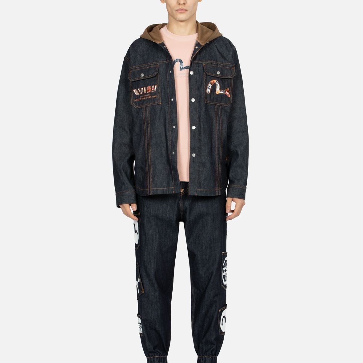 Details for EVISU 秋冬款牛仔藍連帽衫搭配花卉刺繡設計LOGO 2EAHTM3SJ7020RXCL