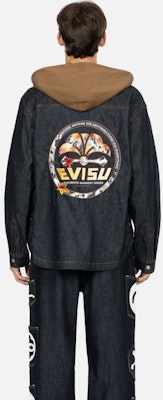 EVISU 秋冬款牛仔藍連帽衫搭配花卉刺繡設計LOGO 2EAHTM3SJ7020RXCL Sizing EVISU 秋冬款牛仔藍連帽衫搭配花卉刺繡設計LOGO 2EAHTM3SJ7020RXCL
