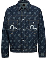 EVISU AW23 Denim Jacket Blue - Eagle & Kamon Dyed Printed Design 2EAHTM3DJ1902LFCT EVISU AW23 Denim Jacket Blue - Eagle & Kamon Dyed Printed Design 2EAHTM3DJ1902LFCT