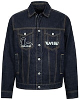 EVISU AW23 Denim Jacket Classic Fit Big M Logo Pattern Blue 2EAHTM3DJ1014XXCT EVISU AW23 Denim Jacket Classic Fit Big M Logo Pattern Blue 2EAHTM3DJ1014XXCT