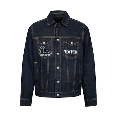 EVISU AW23 Denim Jacket Classic Fit Big M Logo Pattern Blue 2EAHTM3DJ1014XXCT