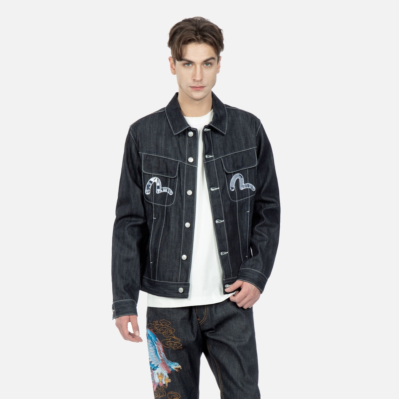 EVISU AW23  Denim Jacket with Seagull, Buddha Head, & Floral Pattern Blue 2EAHTM3DJ1901RXCS 圖 4
