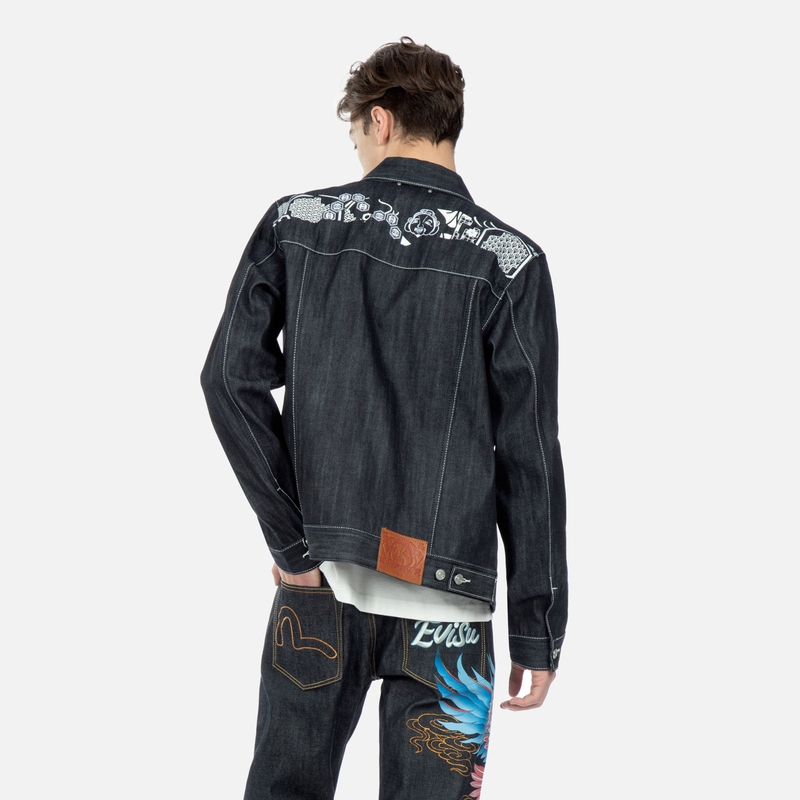 EVISU AW23  Denim Jacket with Seagull, Buddha Head, & Floral Pattern Blue 2EAHTM3DJ1901RXCS 圖 5