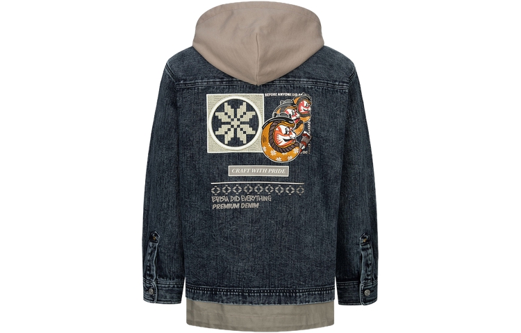 EVISU AW23  Detachable Hooded Oversized Denim Jacket Black 2EAHTM3SJ1025LFDN