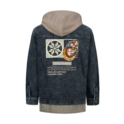 EVISU AW23 Detachable Hooded Oversized Denim Jacket Black 2EAHTM3SJ1025LFDN