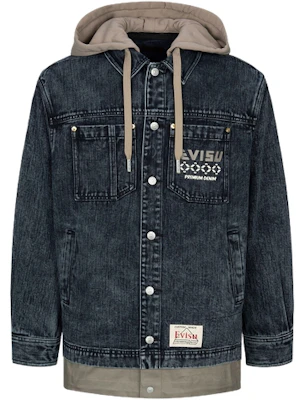 EVISU AW23 Jaket Denim Hitam Oversized dengan Hoodie Lepas Pasang 2EAHTM3SJ1025LFDN Lookbook EVISU AW23 Jaket Denim Hitam Oversized dengan Hoodie Lepas Pasang 2EAHTM3SJ1025LFDN