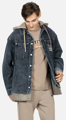 EVISU AW23 Jaket Denim Hitam Oversized dengan Hoodie Lepas Pasang 2EAHTM3SJ1025LFDN Shop EVISU AW23 Jaket Denim Hitam Oversized dengan Hoodie Lepas Pasang 2EAHTM3SJ1025LFDN