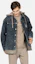 Shop EVISU AW23 Jaket Denim Hitam Oversized dengan Hoodie Lepas Pasang 2EAHTM3SJ1025LFDN
