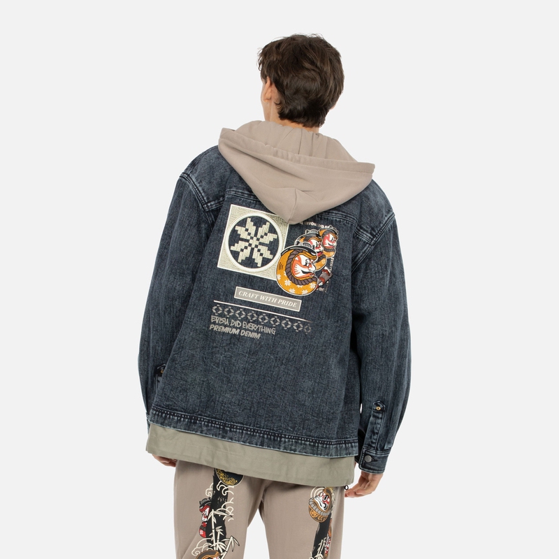 EVISU AW23  Detachable Hooded Oversized Denim Jacket Black 2EAHTM3SJ1025LFDN 圖 5