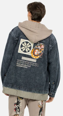 EVISU AW23 Jaket Denim Hitam Oversized dengan Hoodie Lepas Pasang 2EAHTM3SJ1025LFDN Purchase EVISU AW23 Jaket Denim Hitam Oversized dengan Hoodie Lepas Pasang 2EAHTM3SJ1025LFDN