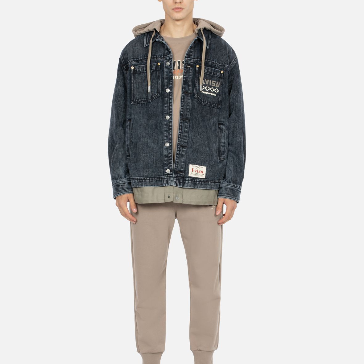 EVISU AW23  Detachable Hooded Oversized Denim Jacket Black 2EAHTM3SJ1025LFDN 圖 7