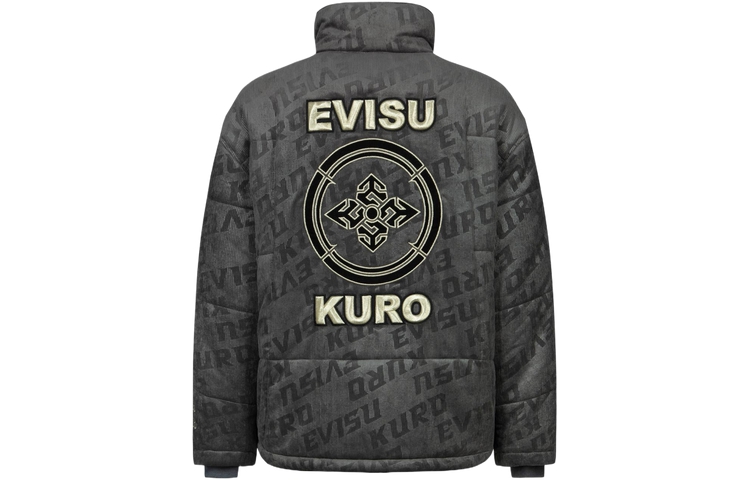 EVISU AW23  Embossed Logo Corduroy Padded Jacket in Charcoal Grey. 2EAGNM3JK5105RXOQ