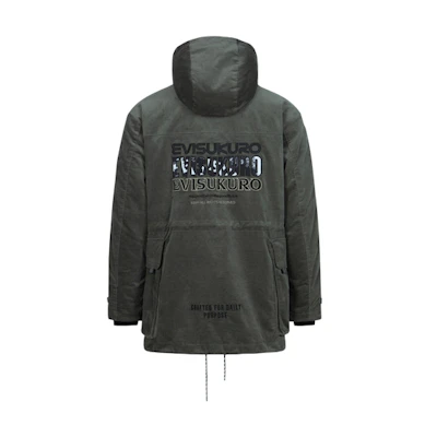 EVISU AW23 Embroidered Logo Quilted Camping Jacket Gray 2EAGNM3JK5107RXCQ